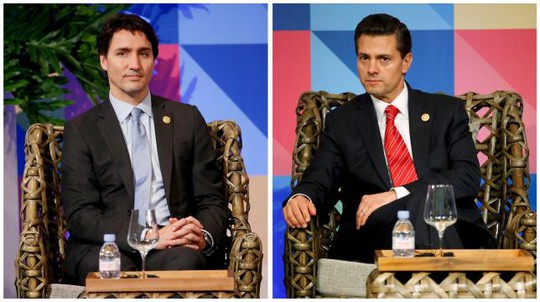 Thủ tướng Canada Justin Trudeau (trái) và Tổng thống Mexico Enrique Pena Nieto Ảnh: REUTERS