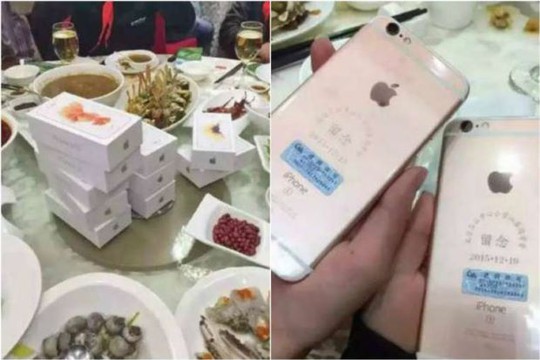 
Những chiếc iPhone 6s được doanh nhân Trương tặng bạn thời tiểu học. Ảnh: Straits Times
