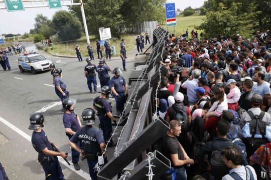 
Dòng người di cư bị tắc lại ở biên giới Hungary. Ảnh: Reuters
