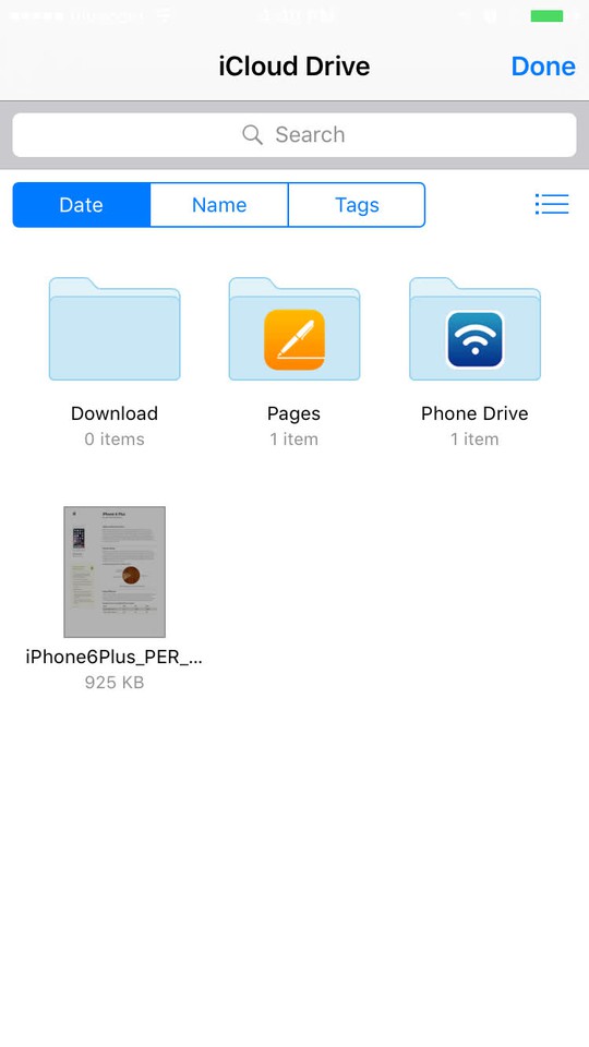
Hệ thống tập tin iCloud Drive sẽ mở ra, giờ bạn đã có thể thấy tập tin PDF và các tập tin khác bên trong.
