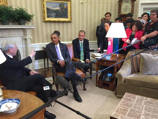 Tổng thống Mỹ Barack Obama tiếp Tổng Bí thư Nguyễn Phú Trọng tại Nhà Trắng trưa 7-7-2015 (giờ địa phương). Ảnh: Twitter