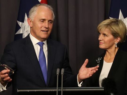 
Ông Malcolm Turnbull và bà Julie Bishop phát biểu trước giới truyền thông sau cuộc bỏ phiếu

Ảnh: News Corp Australia
