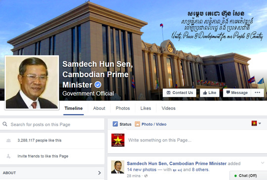 Facebook của ông Hun Sen. Ảnh: Facebook