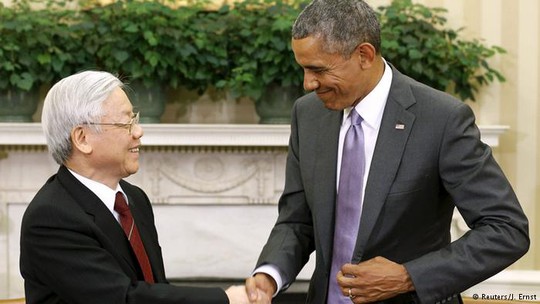 Ông Obama đón Tổng bí Thư Nguyễn Phú Trọng tại Nhà Trắng tháng 7-2015. Ảnh: REUTERS