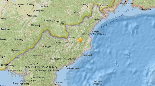 
Tâm chấn của trận động đất cách khu vực Sungjibaegam thuộc tỉnh Ryanggang 19km và ở độ sâu 10km. Ảnh: Earthquake.usgs.gov
