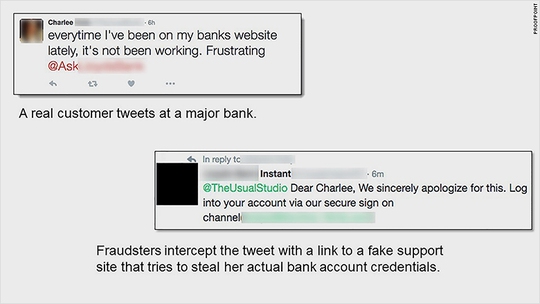 
Kẻ lừa đảo trả lời tin tweet kèm link dẫn đến trang giả mạo để đánh cắp thông tin tài khoản ngân hàng
