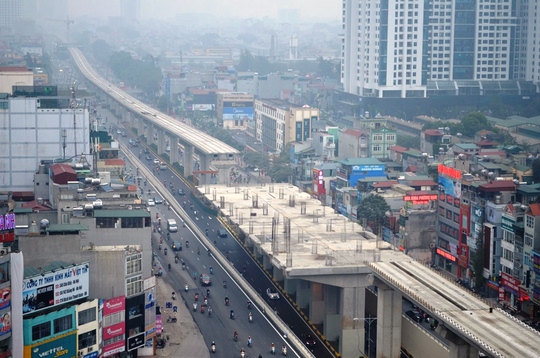
Tuyến đường sắt trên cao Cát Linh - Hà Đông tầng cao nhất trong nút giao thông 4 tầng
