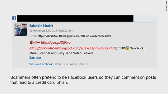 Kẻ lừa đảo giả làm người dùng Facebook để bình luận kèm theo link dẫn đến trang lừa đảo thẻ tín dụng