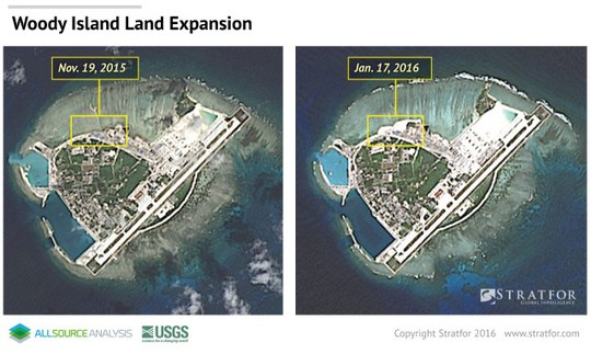 Trung Quốc đã mở rộng đảo Phú Lâm. Ảnh: Stratfor