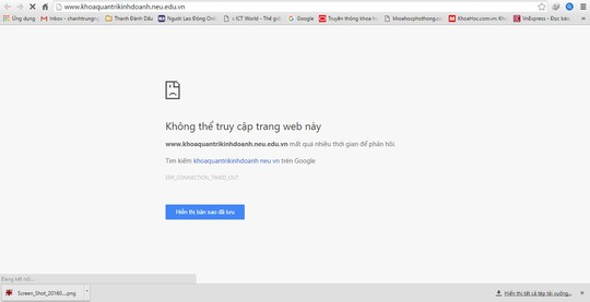 Trang con Khoa Quản trị kinh doanh của ĐH Kinh tế Quốc dân đã không thể vào được.