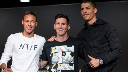 Neymar, Messi và Ronaldo trong lễ trao giải Quả bóng vàng 2015