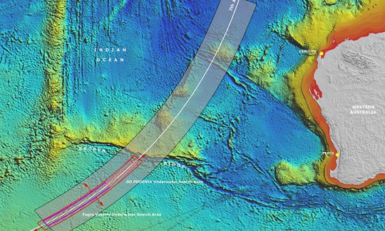 
Khu vực (màu hồng) tìm kiếm chiếc máy bay MH370 ở Ấn Độ Dương. Ảnh: PR Image
