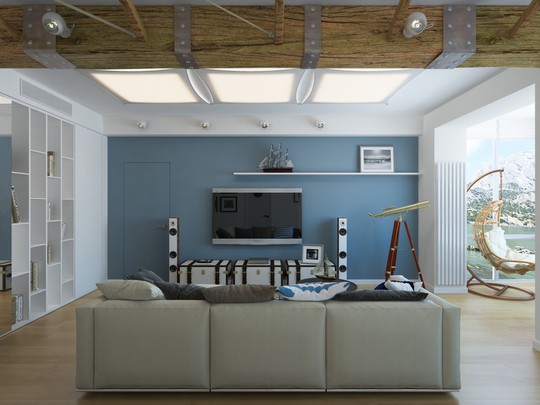 
Cửa ra vào của phòng khách cũng được khéo léo ngụy trang đồng bộ với bức tường xanh của căn phòng.
