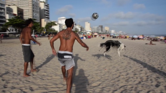 Chú chó có biệt danh Neymar chơi bóng trên bãi biển Rio de Janiero, Brazil