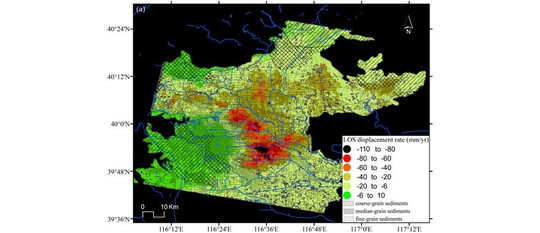 
Hình ảnh vệ tinh ghi nhận sự dịch chuyển địa chất bên dưới Bắc Kinh. Nguồn: mdpi.com
