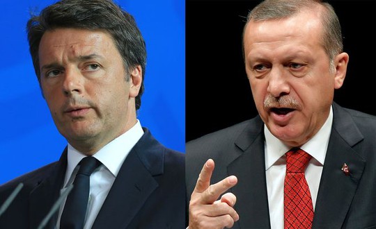 
Cuộc tranh cãi nảy lửa giữa Thủ tướng Ý Matteo Renzi (trái) và Tổng thống Thổ Nhĩ Kỳ Tayyip Erdogan nổ ra trên mạng truyền thông. Ảnh: Bloomberg
