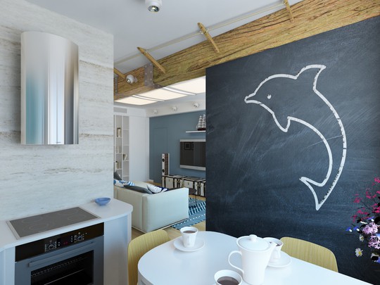 
Bức tường nhỏ trong căn bếp được trang trí với hình cá heo ngô nghĩnh cùng với những công dụng nhắc nhớ tuyệt vời.
