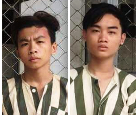 
Nguyễn Hữu Thiện Long (trái) và Lâm Quang Thiện tại cơ quan điều tra
