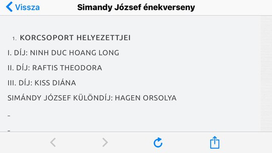 Kết quả cuộc thi Opera quốc tế uy tín mang tên “IX. Simandy Jozsef international singing competition” tổ chức tại Szeged, Hungary
