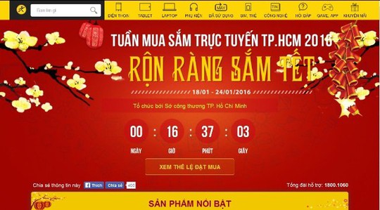 Website thegioididong.com giới thiệu về tuần lễ mua sắm trực tuyến Tết do Sở Công Thương TP HCM tổ chức