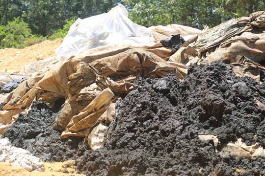 
Chất thải chôn lấp trái phép tại trang trại của ông Lê Quang Hòa - Ảnh: Dũng Sinh
