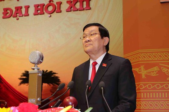 Ủy viên Bộ Chính trị khóa XI, Chủ tịch nước Trương Tấn Sang phát biểu khai mạc Đại hội XII
