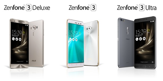 
Bộ ba smartphone ZenFone 3 Asus vừa công bố tại Computex 2016.
