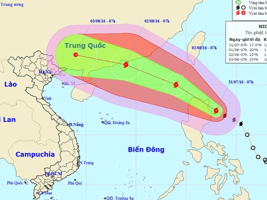 Vị trí và hướng di chuyển của bão Nida - Nguồn: Trung tâm Dự báo khí tượng thủy văn Trung ương