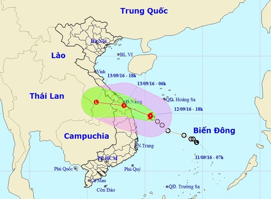 
Vị trí và dự báo đường đi của bão số 4-Nguồn: Trung tâm dự báo khí tượng thủy văn Trung ương
