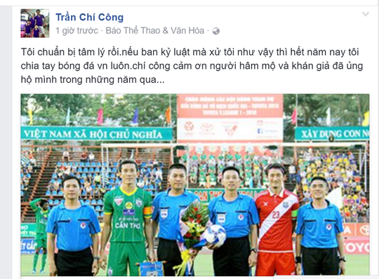 Chí Công dọa sẽ giải nghệ nhưng không ngờ, tuyên bố này chỉ càng khiến người hâm mộ Việt Nam bức xúc và mong cầu thủ của XSKT Cần Thơ nghỉ thật để làm gương cho bóng đá trẻ