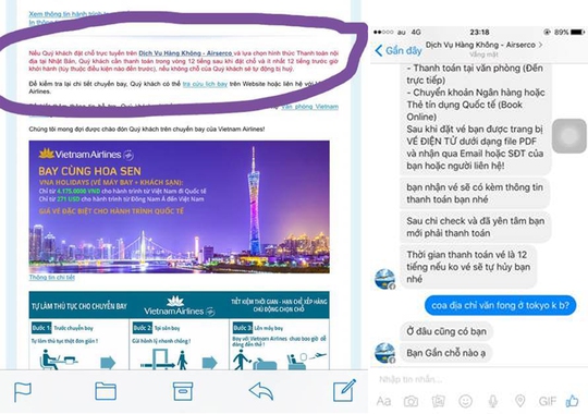 Trang mạng lừa đảo &ldquo;Dịch vụ H&agrave;ng kh&ocirc;ng - Airserco&rdquo;