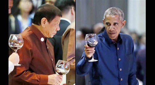 
Tổng thống Mỹ Barack Obama và người đồng cấp Philippines Rodrigo Duterte đã bắt tay và có cuộc trò chuyện ngắn. Ảnh: inquirer
