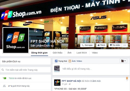 Ảnh giao diện Fanpage mạo danh. Ảnh: FPT Shop.