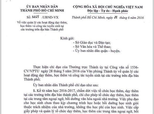 Văn bản chỉ đạo của UBND TP gửi đến các đơn vị