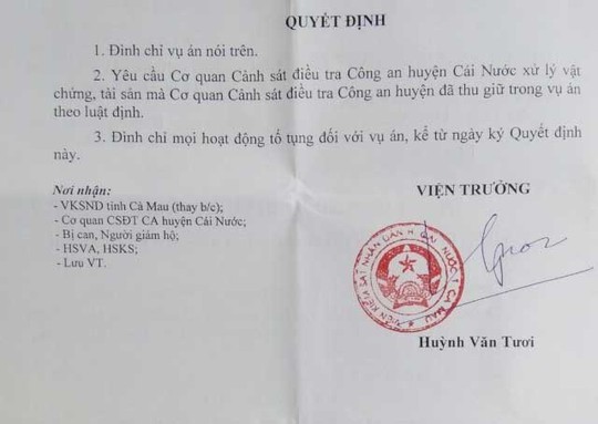 
Tuy nhiên, xét thấy những tài liệu thu thập có trong hồ sơ vụ án chưa đủ để truy tố 3 thanh niên nên VKSND huyện Cái Nước đã đình chỉ vụ án. Ảnh: CÔNG TUẤN
