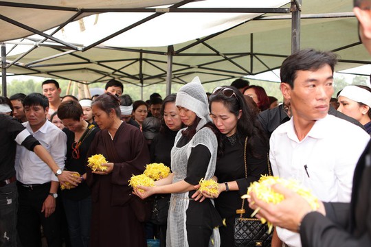 Rải cánh hoa cúc vàng lên linh cữu