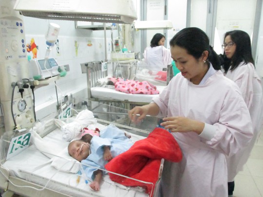 Cặp song sinh đang được chăm sóc tại BV Nhi Đồng 2