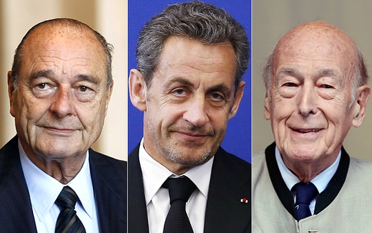 Từ trái qua: Các cựu tổng thống Pháp Jacques Chirac, Nicolas Sarkozy và Valéry Giscard dEstaing. Ảnh: REX