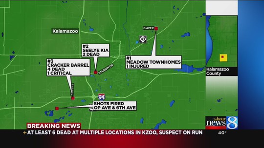 
4 địa điểm xảy ra các vụ nổ súng. Ảnh: 24 HOUR NEWS
