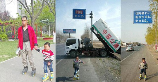 
Một vài hình ảnh về hành trình mạo hiểm của 2 cha con ông Trương. Ảnh: Weibo

