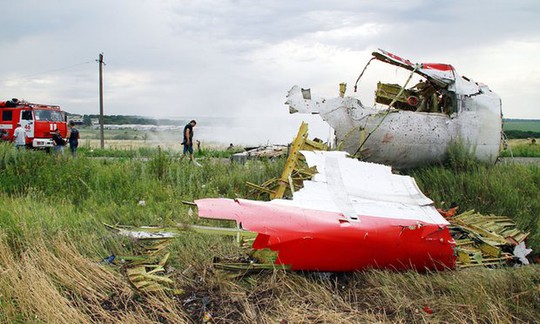 
Chiếc máy bay Boeing MH17 của Malaysia rơi ở Donbass, miền Đông Ukraine, vào tháng 7-2014. Ảnh: BBC
