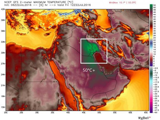 
Kuwait vừa trải qua thời tiết nắng nóng kỷ lục. Ảnh: Twitter
