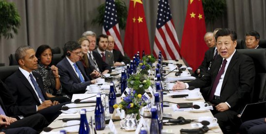 Tổng thống Mỹ Barack Obama (trái) hội đàm với Chủ tịch Trung Quốc Tập Cận Bình tại Washington hôm 31-3. Ảnh: Reuters
