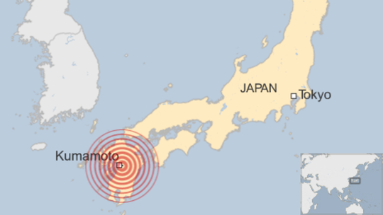 2 trận động đất mới xảy ra gần vị trí của trận động đất tối 14-4. Nguồn: BBC