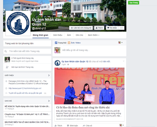Trang facebook của UBND quận 12