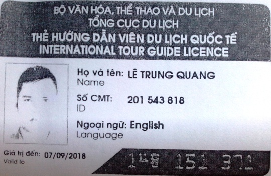 
Thẻ hướng dẫn viên du lịch của ông Quang Ảnh: hoian.gov.vn
