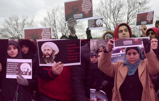 Biểu tình phản đối Ả Rập Saudi hành quyết giáo sĩ Nimr al-Nimr ở Dearborn, bang Michigan - Mỹ hôm 3-1 Ảnh: REUTERS