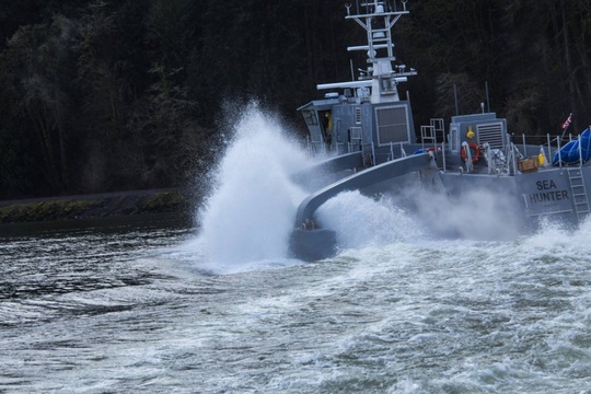 Tàu săn ngầm không người lái Sea Hunter của Mỹ trong một cuộc thử nghiệmẢnh: DARPA