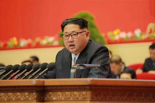 Nhà lãnh đạo Kim Jong-un phát biểu tại Đại hội Đảng Lao động Triều Tiên hôm 7-5 Ảnh: Reuters