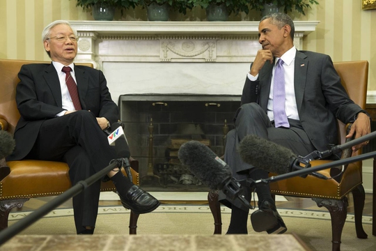 Tổng Bí thư Nguyễn Phú Trọng hội đàm với Tổng thống Barack Obama hồi tháng 7-2015 ở WashingtonẢnh: AP